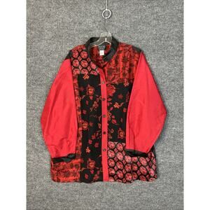 Koos Of Course! Womens Silk Floral Button Up Blouse Size 1X Asian Oriental